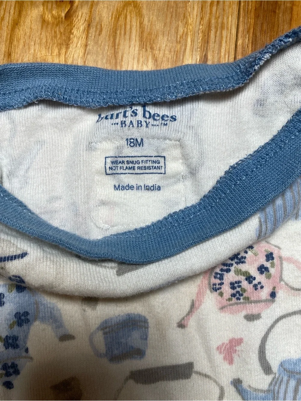 Burt's Bees Baby White Pajama Set with Blue & Blush Tea Party Print